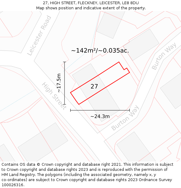 27, HIGH STREET, FLECKNEY, LEICESTER, LE8 8DU: Plot and title map