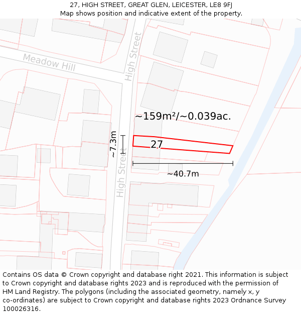 27, HIGH STREET, GREAT GLEN, LEICESTER, LE8 9FJ: Plot and title map