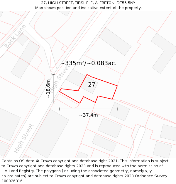 27, HIGH STREET, TIBSHELF, ALFRETON, DE55 5NY: Plot and title map