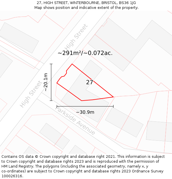 27, HIGH STREET, WINTERBOURNE, BRISTOL, BS36 1JG: Plot and title map