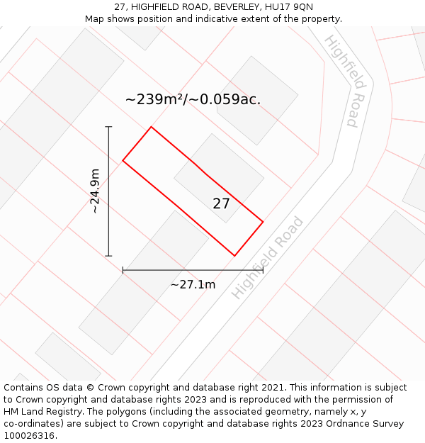 27, HIGHFIELD ROAD, BEVERLEY, HU17 9QN: Plot and title map