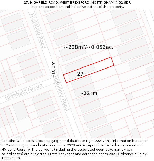 27, HIGHFIELD ROAD, WEST BRIDGFORD, NOTTINGHAM, NG2 6DR: Plot and title map