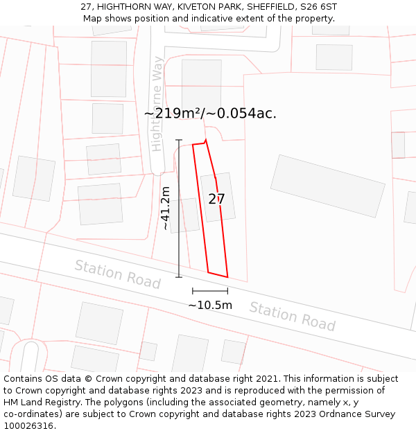 27, HIGHTHORN WAY, KIVETON PARK, SHEFFIELD, S26 6ST: Plot and title map