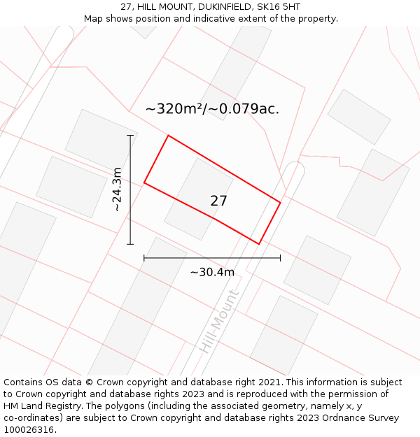 27, HILL MOUNT, DUKINFIELD, SK16 5HT: Plot and title map