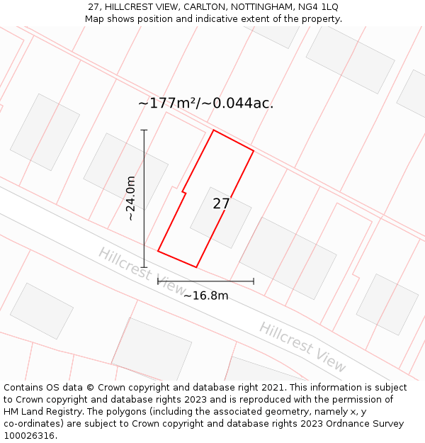 27, HILLCREST VIEW, CARLTON, NOTTINGHAM, NG4 1LQ: Plot and title map