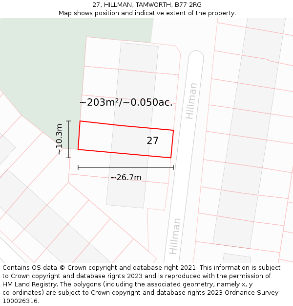 27, HILLMAN, TAMWORTH, B77 2RG: Plot and title map