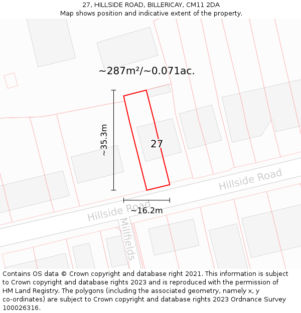 27, HILLSIDE ROAD, BILLERICAY, CM11 2DA: Plot and title map