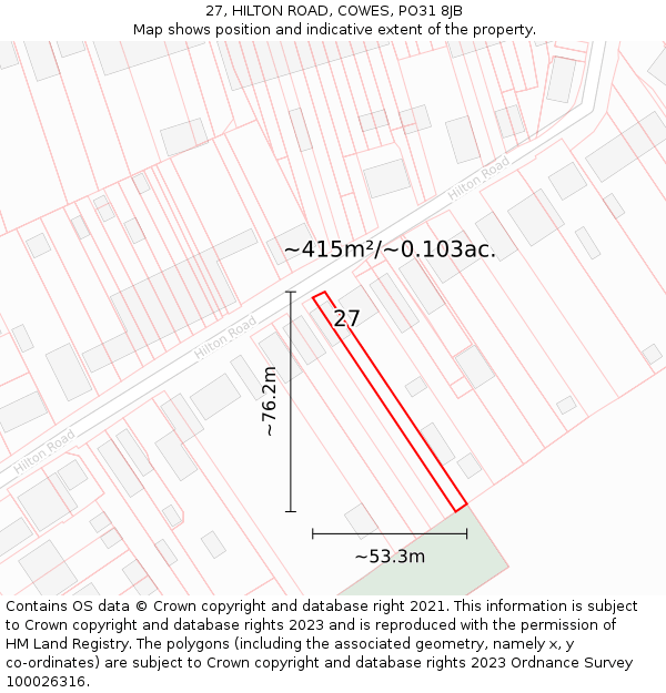 27, HILTON ROAD, COWES, PO31 8JB: Plot and title map