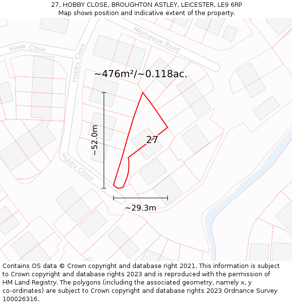 27, HOBBY CLOSE, BROUGHTON ASTLEY, LEICESTER, LE9 6RP: Plot and title map