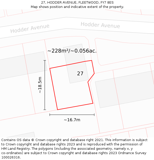 27, HODDER AVENUE, FLEETWOOD, FY7 8ES: Plot and title map