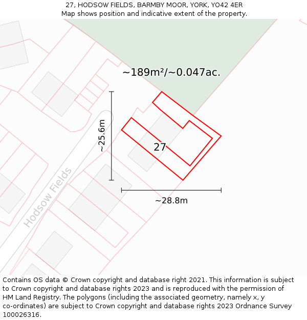 27, HODSOW FIELDS, BARMBY MOOR, YORK, YO42 4ER: Plot and title map