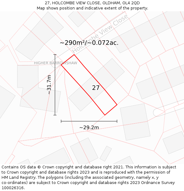 27, HOLCOMBE VIEW CLOSE, OLDHAM, OL4 2QD: Plot and title map