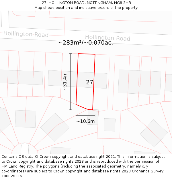 27, HOLLINGTON ROAD, NOTTINGHAM, NG8 3HB: Plot and title map