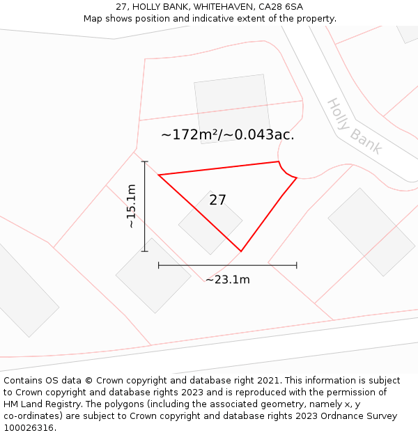 27, HOLLY BANK, WHITEHAVEN, CA28 6SA: Plot and title map