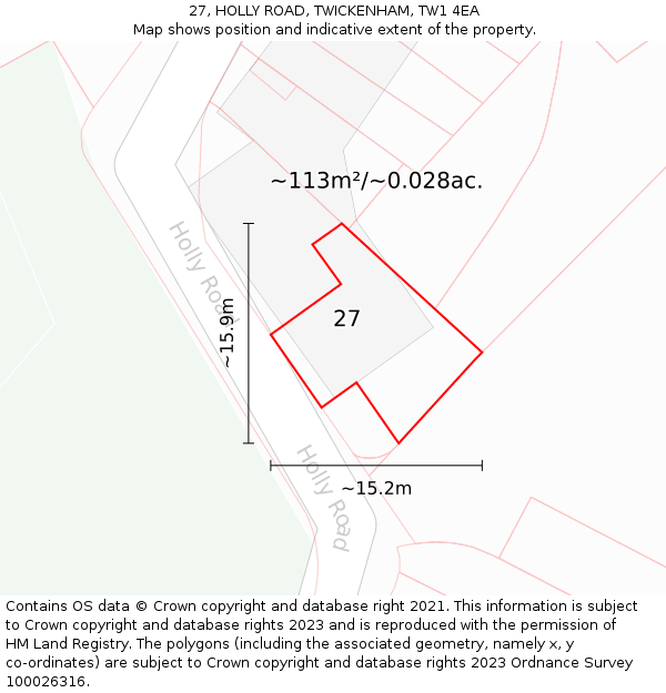 27, HOLLY ROAD, TWICKENHAM, TW1 4EA: Plot and title map