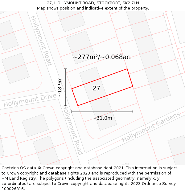 27, HOLLYMOUNT ROAD, STOCKPORT, SK2 7LN: Plot and title map