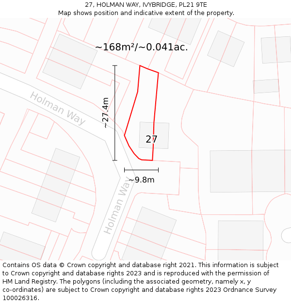 27, HOLMAN WAY, IVYBRIDGE, PL21 9TE: Plot and title map