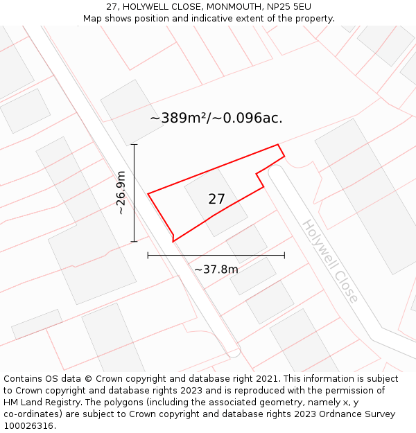 27, HOLYWELL CLOSE, MONMOUTH, NP25 5EU: Plot and title map