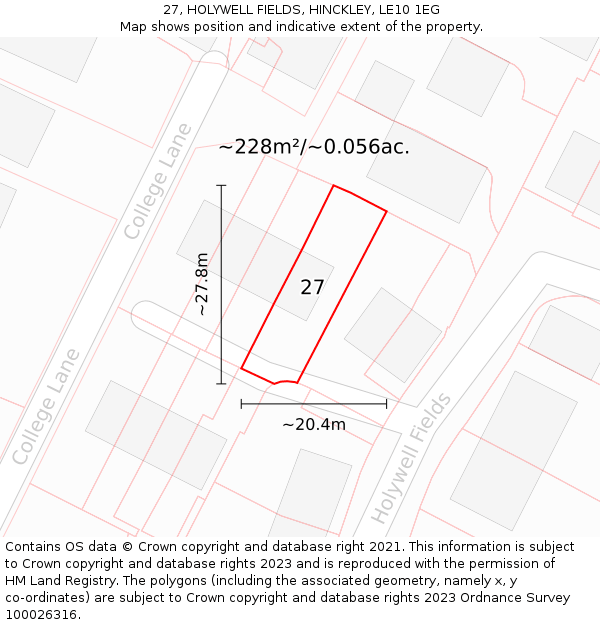 27, HOLYWELL FIELDS, HINCKLEY, LE10 1EG: Plot and title map