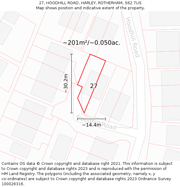 27, HOODHILL ROAD, HARLEY, ROTHERHAM, S62 7US: Plot and title map
