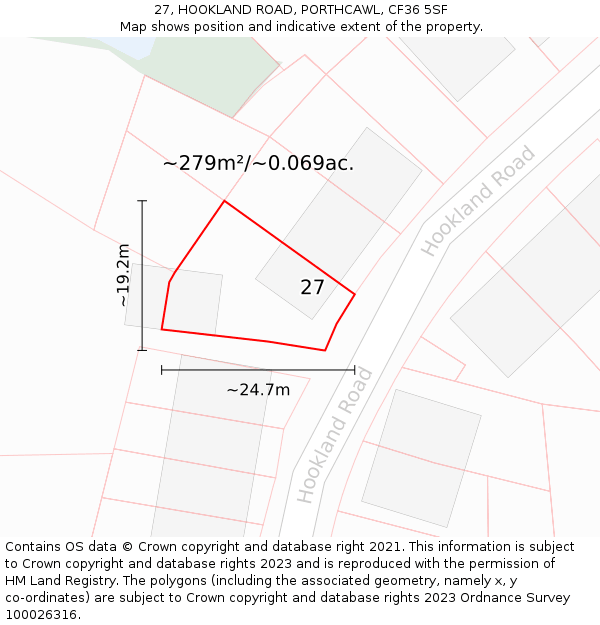 27, HOOKLAND ROAD, PORTHCAWL, CF36 5SF: Plot and title map