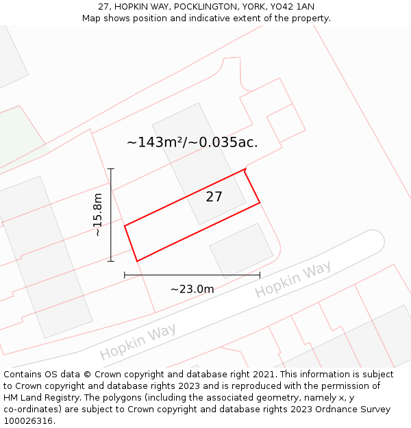 27, HOPKIN WAY, POCKLINGTON, YORK, YO42 1AN: Plot and title map