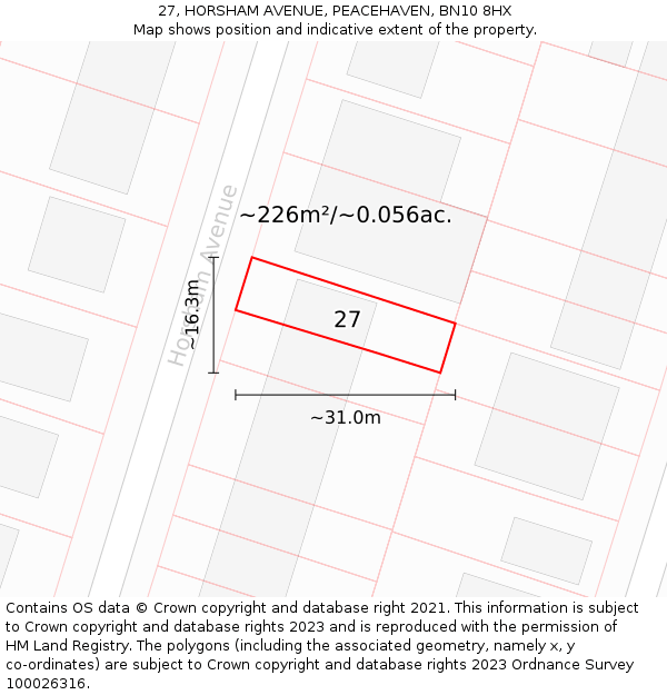 27, HORSHAM AVENUE, PEACEHAVEN, BN10 8HX: Plot and title map