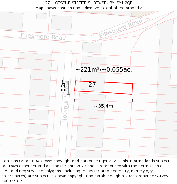 27, HOTSPUR STREET, SHREWSBURY, SY1 2QB: Plot and title map