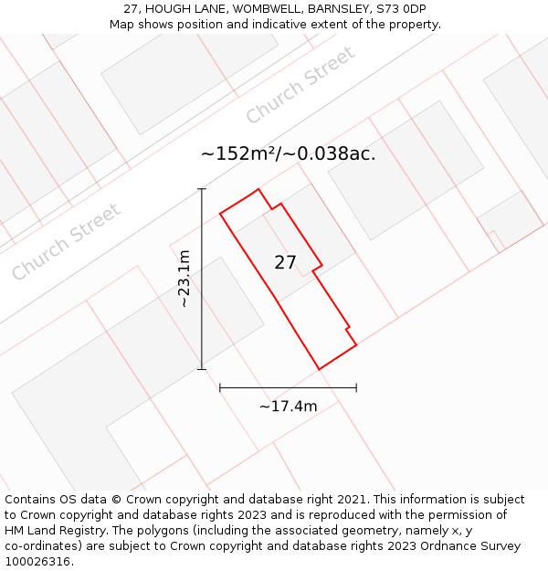 27, HOUGH LANE, WOMBWELL, BARNSLEY, S73 0DP: Plot and title map