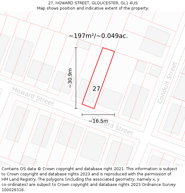 27, HOWARD STREET, GLOUCESTER, GL1 4US: Plot and title map