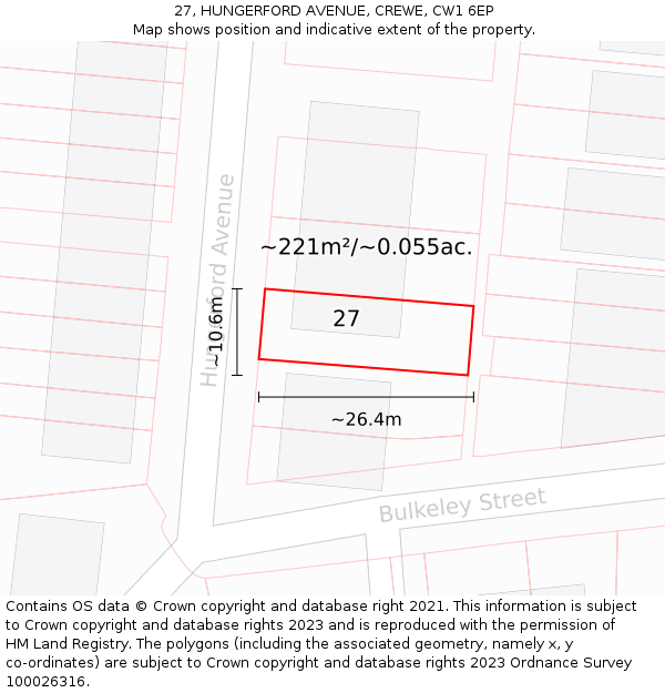 27, HUNGERFORD AVENUE, CREWE, CW1 6EP: Plot and title map