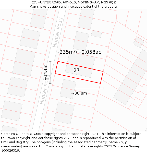 27, HUNTER ROAD, ARNOLD, NOTTINGHAM, NG5 6QZ: Plot and title map