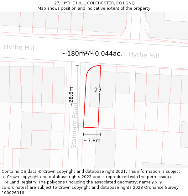 27, HYTHE HILL, COLCHESTER, CO1 2NQ: Plot and title map