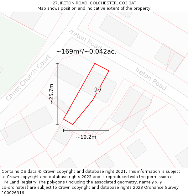 27, IRETON ROAD, COLCHESTER, CO3 3AT: Plot and title map