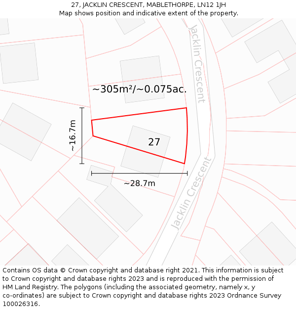 27, JACKLIN CRESCENT, MABLETHORPE, LN12 1JH: Plot and title map