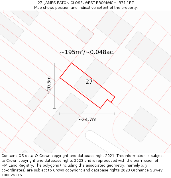 27, JAMES EATON CLOSE, WEST BROMWICH, B71 1EZ: Plot and title map