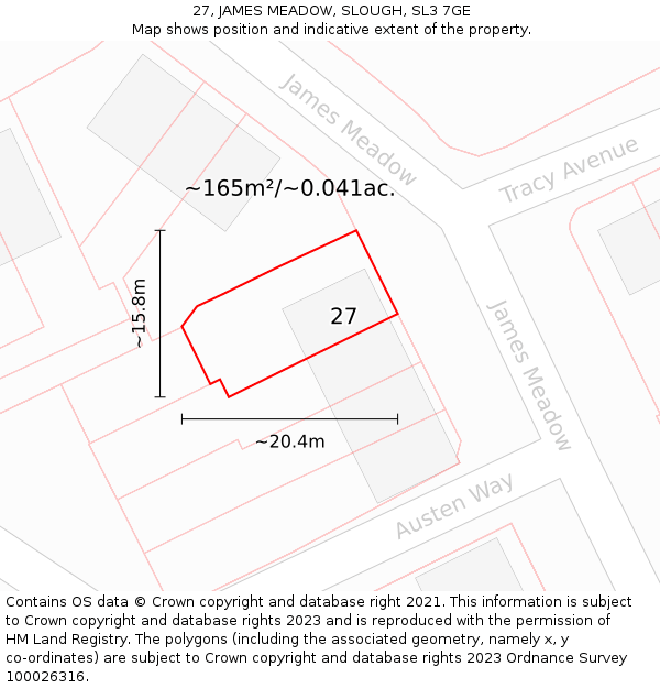 27, JAMES MEADOW, SLOUGH, SL3 7GE: Plot and title map