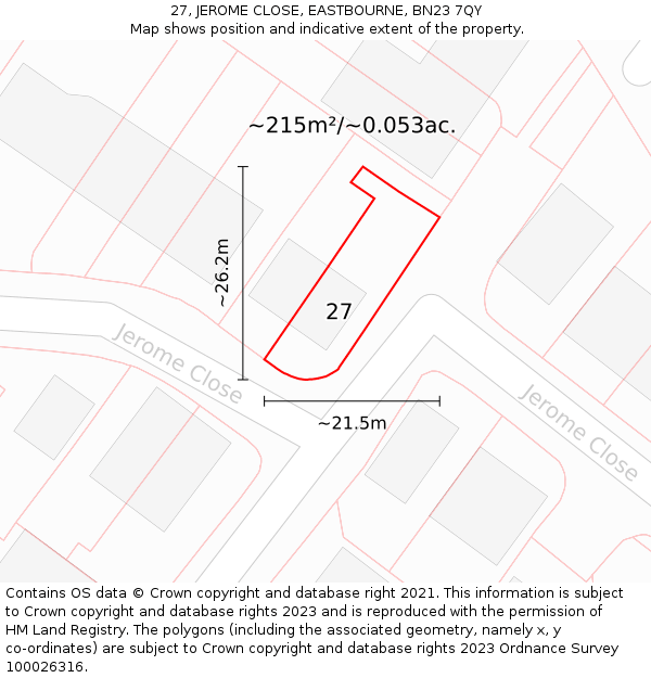 27, JEROME CLOSE, EASTBOURNE, BN23 7QY: Plot and title map