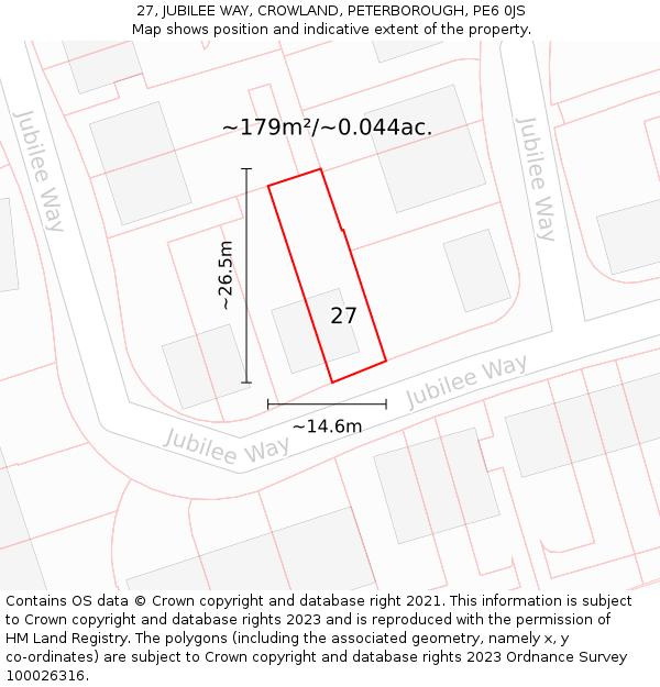 27, JUBILEE WAY, CROWLAND, PETERBOROUGH, PE6 0JS: Plot and title map