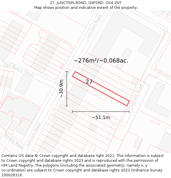 27, JUNCTION ROAD, OXFORD, OX4 2NT: Plot and title map