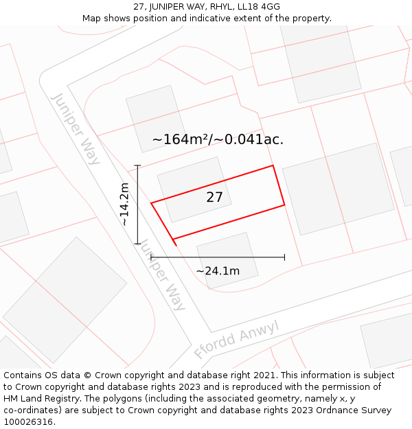 27, JUNIPER WAY, RHYL, LL18 4GG: Plot and title map
