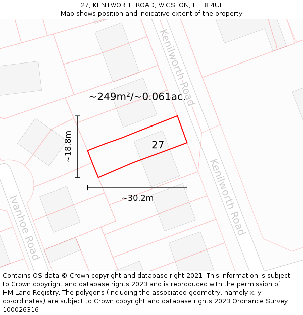 27, KENILWORTH ROAD, WIGSTON, LE18 4UF: Plot and title map