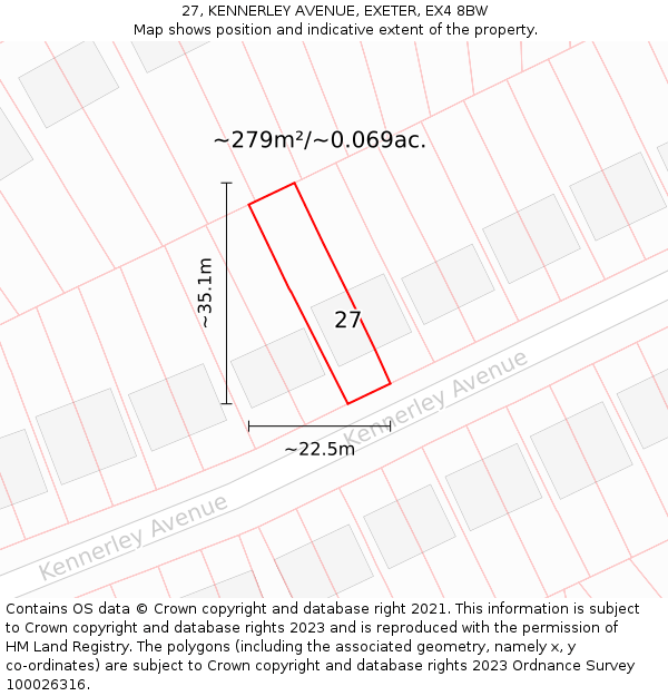 27, KENNERLEY AVENUE, EXETER, EX4 8BW: Plot and title map