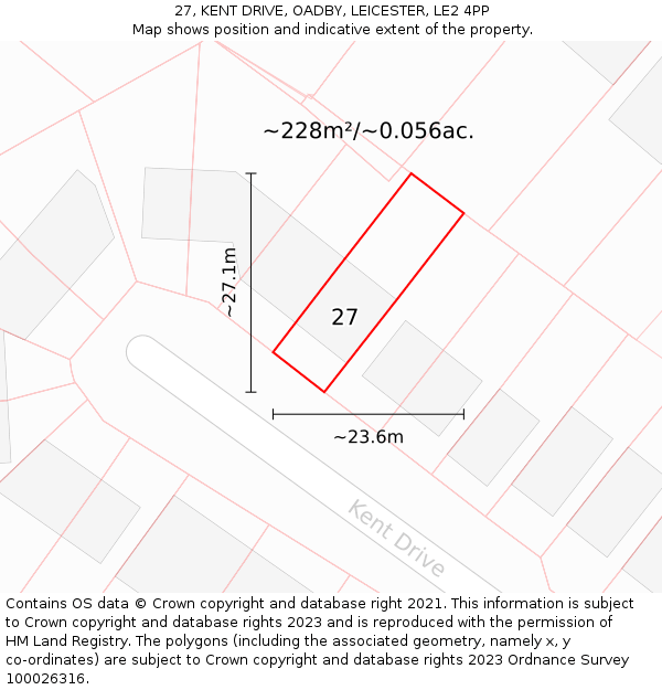 27, KENT DRIVE, OADBY, LEICESTER, LE2 4PP: Plot and title map