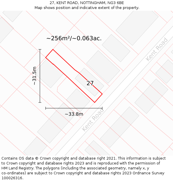 27, KENT ROAD, NOTTINGHAM, NG3 6BE: Plot and title map