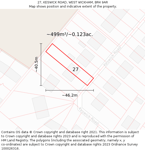 27, KESWICK ROAD, WEST WICKHAM, BR4 9AR: Plot and title map