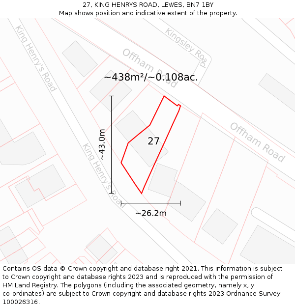 27, KING HENRYS ROAD, LEWES, BN7 1BY: Plot and title map