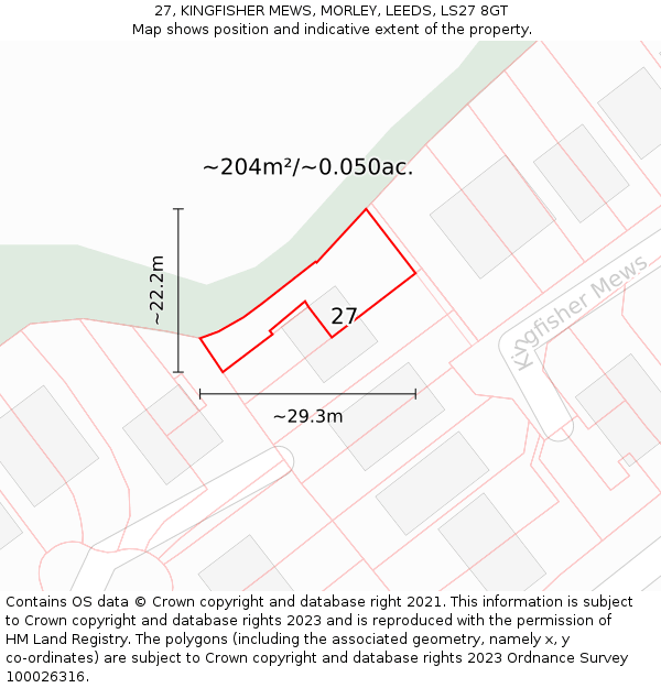 27, KINGFISHER MEWS, MORLEY, LEEDS, LS27 8GT: Plot and title map