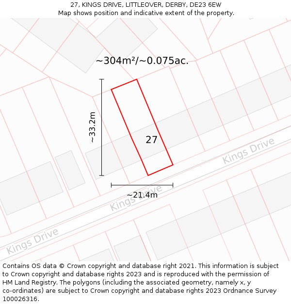 27, KINGS DRIVE, LITTLEOVER, DERBY, DE23 6EW: Plot and title map