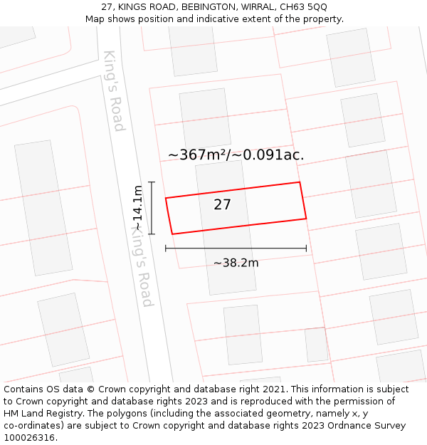 27, KINGS ROAD, BEBINGTON, WIRRAL, CH63 5QQ: Plot and title map